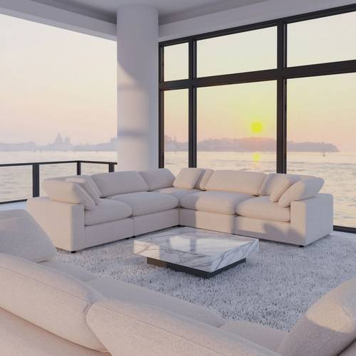 كنبة زاوية حرف L - أبيض - L-Shape Corner Sofa - White
