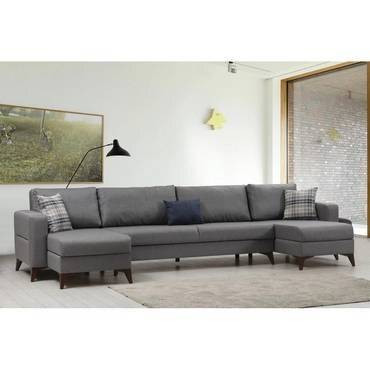 كنبة دائرية خشب سويدي و كتان - رمادي - Swedish Wood and Linen Round Sofa - Grey
