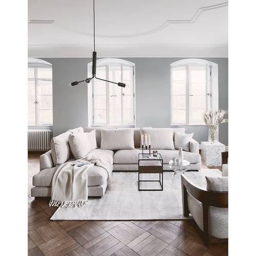 كنبة زاوية خشب سويدي وكتان - بيج - Swedish Wood and Linen Sectional Sofa - Beige