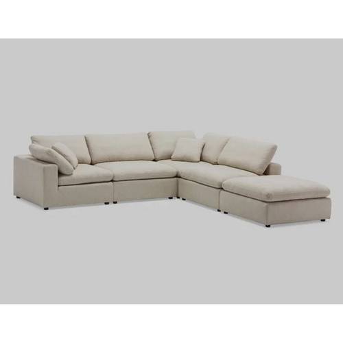 كنبة زاوية خشب سويدي و كتان - بيج - Swedish Wood and Linen Corner Sofa - Beige