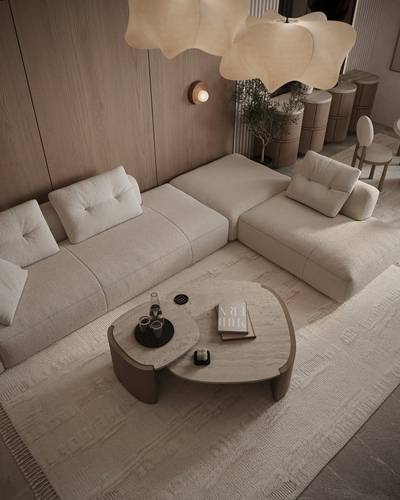 كنب مودرن فاتح   Modern Beige L-Shaped Sofa
