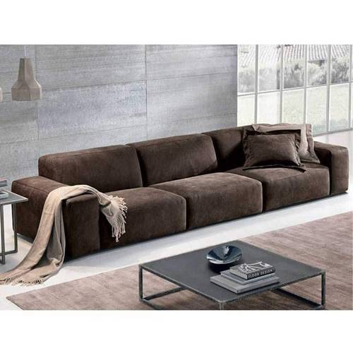 كنبة ثلاث مقاعد خشب سويدي ومخمل - بني - Three-Seater Sofa, Swedish Wood and Velvet - Brown
