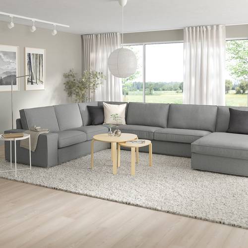 كنبة دائرية كتان و سويدي - رمادي - Linen and Suede Round Sofa - Grey
