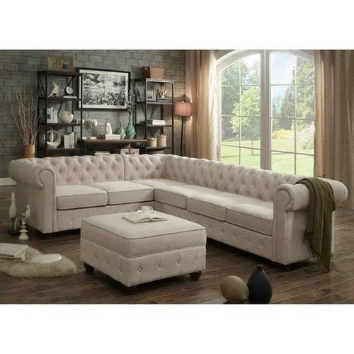 كنبة زاوية خشب سويدي و كتان - بيج - Beige Linen Swedish Wood Corner Sofa