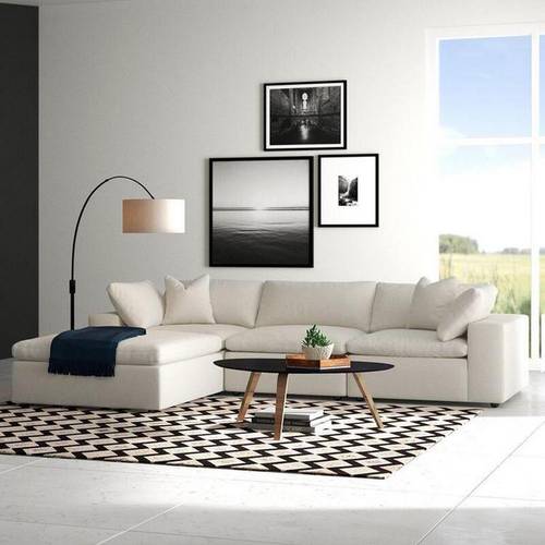 كنبة زاوية حرف L - أبيض - L-Shape Corner Sofa - White

