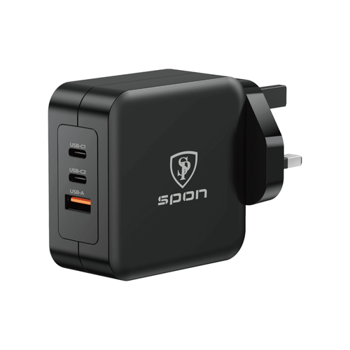 شاحن جداري عالمي 100 واط (منفذين تايب سي + USB)ماركة spon