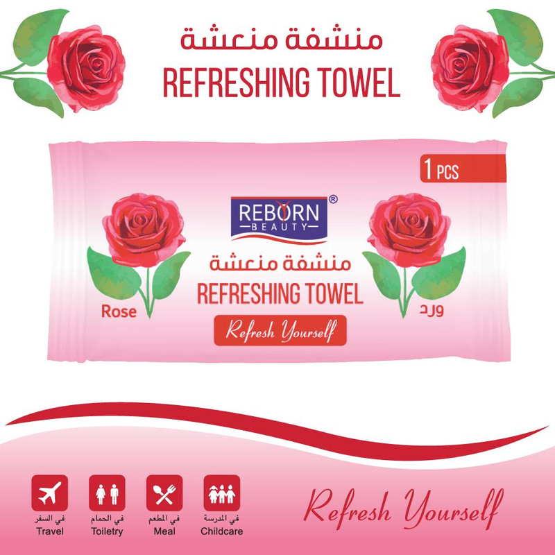 Reborn Refreshing Towel - Rose scent (Pack of 25 Pieces)