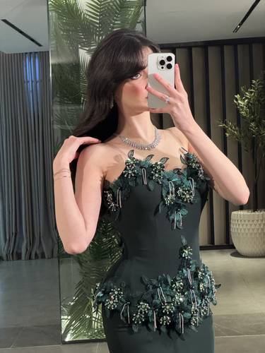 فستان سهره كورسية زيتي بورود وتطريز 