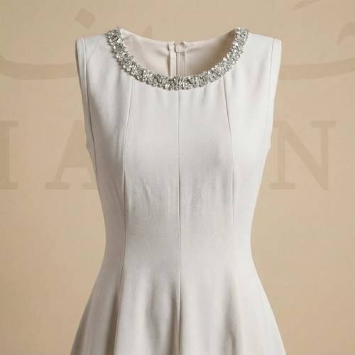 فستان كريب سكري بياقة مرصّعة