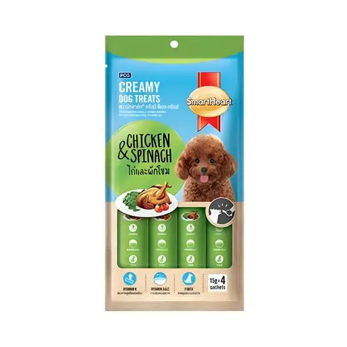 SmartHeart Creamy Dog Treats Chicken & Spinach 4x15g