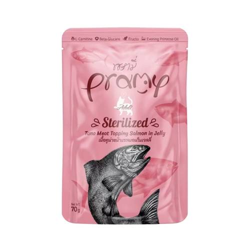 Pramy Sterilized Tuna meat Topping Salmon in Jelly for Adult Cats 70g