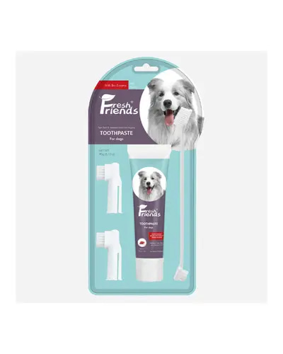 Fresh Friends Dog Dental Care Kit Toothpaste Beef Flavor 90g & Toothbrushes