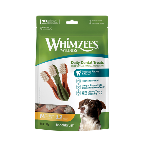 Wellness Whimzees Toothbrush Dental Treats 12pc for M Size Dogs 360g
