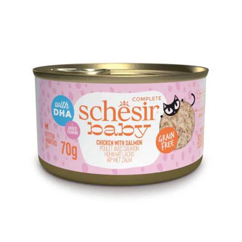 Schesir Baby Canned Chicken & Salmon in Gravy Complete & Balanced Wet Food for Cats, 70g