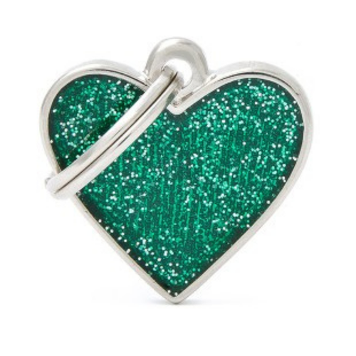 MF Tags HEART GLITTER GREEN