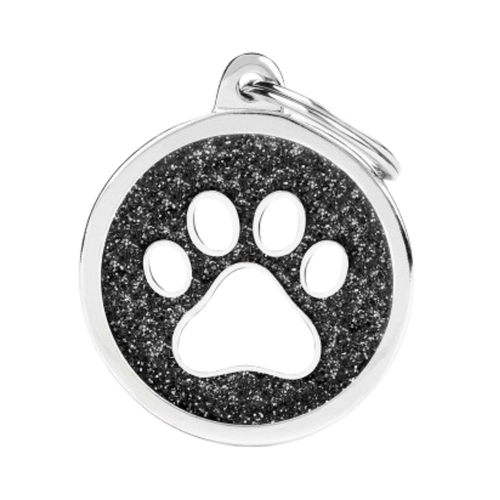 MF Tags BLACK BIG GLITTER CIRCLE WHITE PAW