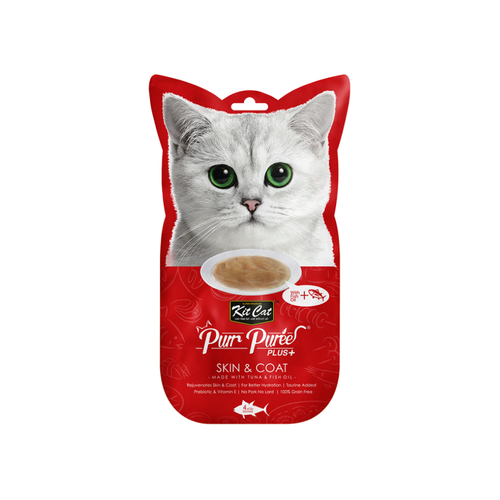 Kit Cat Puree Plus+ Tuna & Fish Oil Skin&Coat 4x15g Sachets