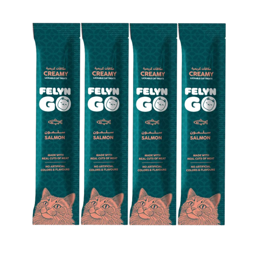 Felyn Go Creamy Lickable Salmon Sachet Treats for cats, 4×15g