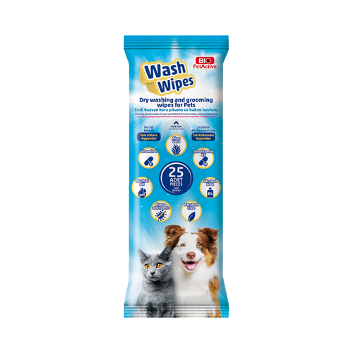 Bio PetActive Wash Wipes Dry Cleaning and Care 25 Pcs for Cats & Dogs