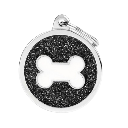MF Tags BLACK BIG GLITTER CIRCLE WHITE BONE