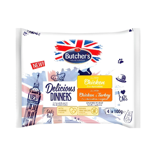 Butcher's Delicious Dinners food for cats with chicken/chicken and turkey 4x100g