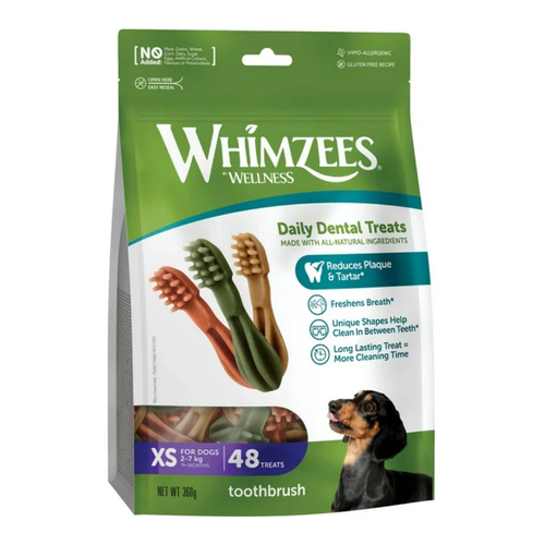 Wellness Whimzees Toothbrush Dental Treats 48pc for XS Size Dogs 360g