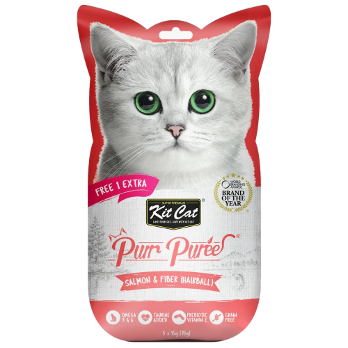 Kit Cat Puree Salmon & Fiber (Hairball) (1+4x15g)