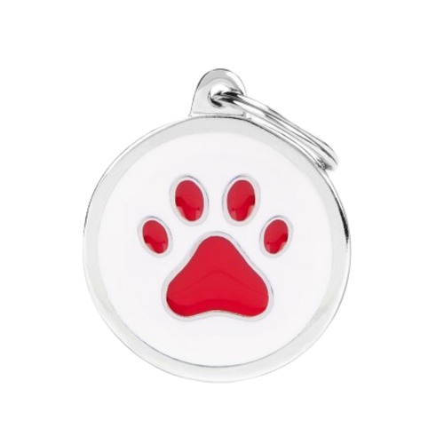 MF Tags BIG WHITE CIRCLE RED PAW