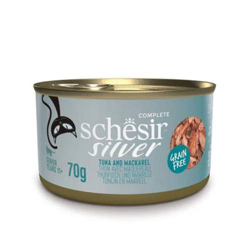 Schesir Silver Canned Tuna & Mackerel in Gravy Wet Food for Senior Cats, 70g