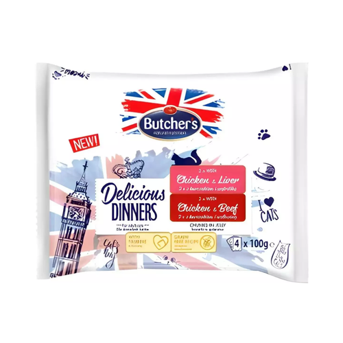 Butcher's Delicious Dinners chicken and liver/chicken and beef 4x100g