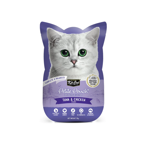 Kit Cat Petite Pouch Complete & Balanced Wet Cat Food Tuna & Chicken in Aspic | 70g