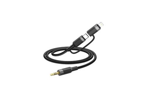 كابل صوت Green Lion 2 في 1 بطول 1 متر، من USB-C Lightning إلى 3.5 ملم AUX، أسود