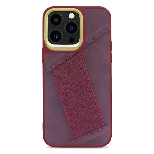 KAJSA PREPPIE COLLECTION ELASTIC HAND GRIP BACK CASE FOR IPHONE 14 PRO- BURGUNDY COVER CASE