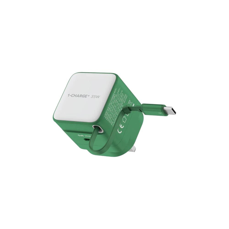 Momax 1-Charge 35W Gan 1 Port Charger With Built-In Usb-C Cable - Green UM72KG