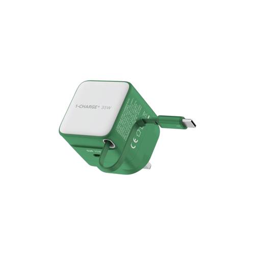 Momax 1-Charge 35W Gan 1 Port Charger With Built-In Usb-C Cable - Green UM72KG