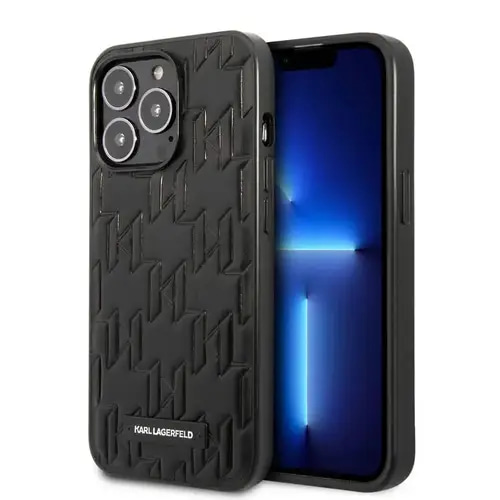 KARL LAGERFELD HARD CASE FOR IPHONE 13 PRO MONOGRAM PATTERN AND PLAGUE- BLACK COVER CASE