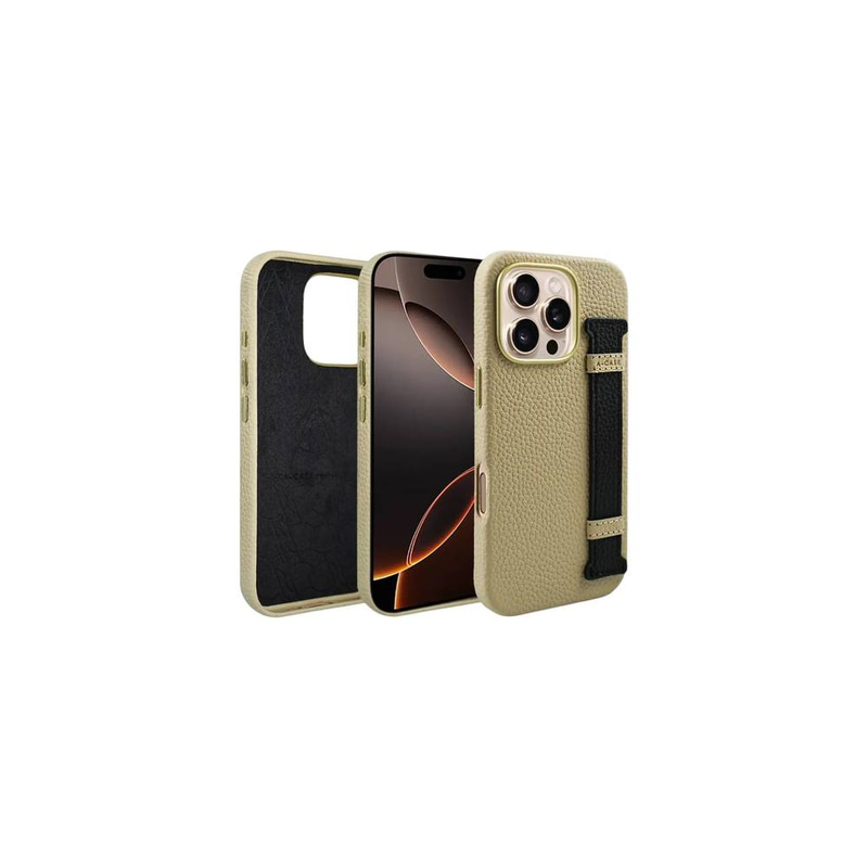 جراب A-Case Amur من الجلد مع حزام لهاتف iPhone 16 Pro Max – بيج، أسود