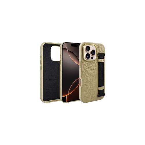 جراب A-Case Amur من الجلد مع حزام لهاتف iPhone 16 Pro Max – بيج، أسود