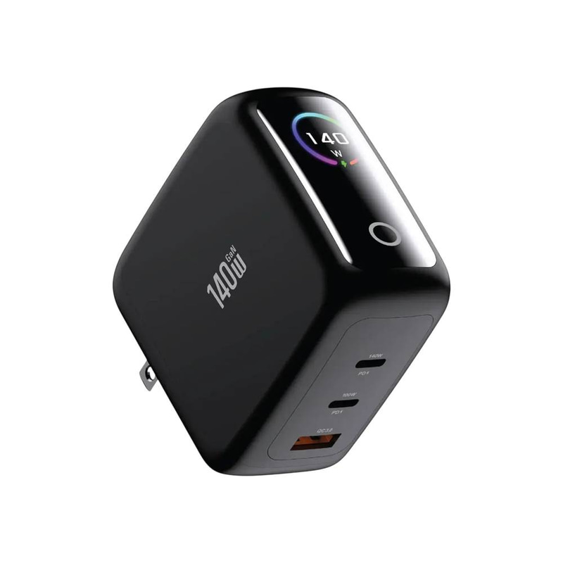Green Lion Gan Premium Interchangeable Plug Uk & Europe With TFT Display 140W - Black