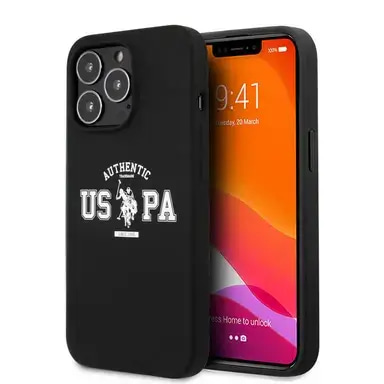 U.S POLO ASSN. LIQUID SILICONE  AUTHENTIC LOGO FOR IPHONE 13 PRO (6.1')- BLACK