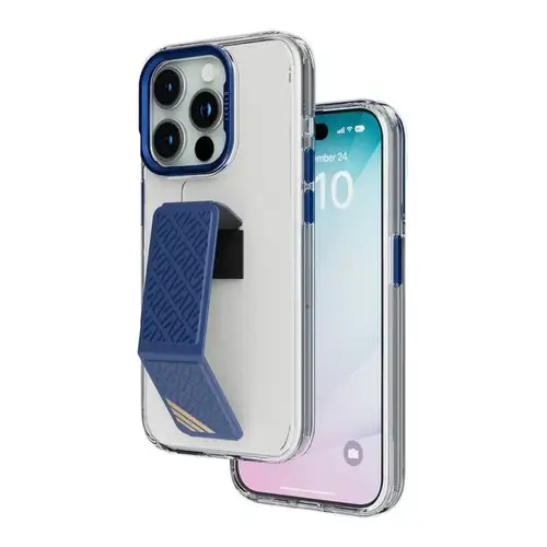 LEVELO MORPHIX CLARA 15 PRO MAX WITH PREMIUM LEATHER KICKSTAND GRIP DEEP BLUE CASE