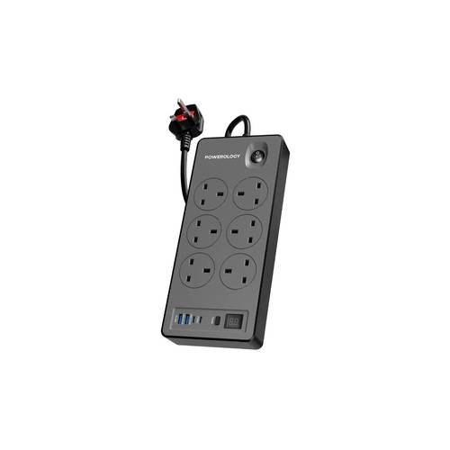 Powerology 6AC 2990W Power Strip PD 20W ,2M - Black