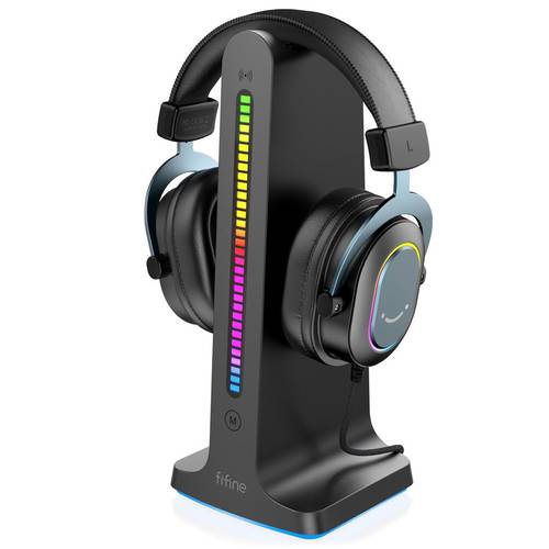 Gaming RGB Dynamic Sound Lighting Headphone Stand with Cable Storage 300mAh - Black