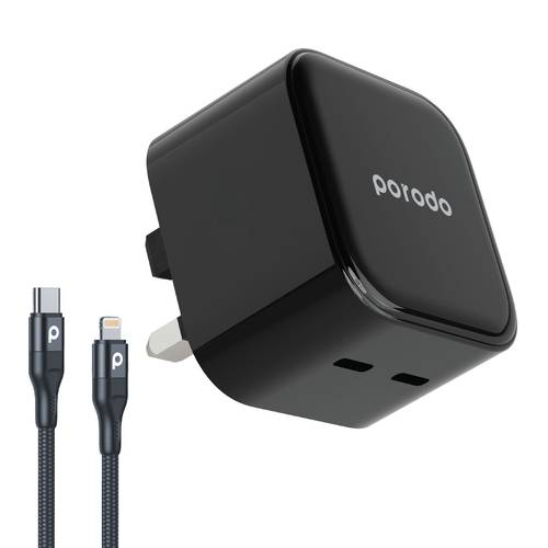 شاحن جداري مزدوج USB-C فائق السرعة من بورودو بقوة 35 واط - أسود