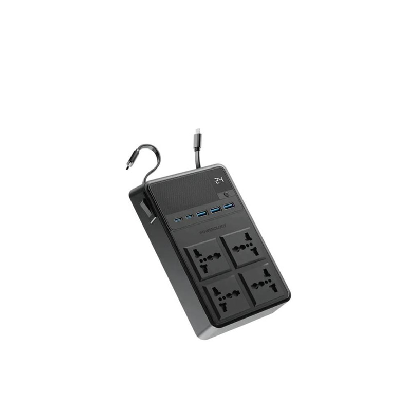 Powerology 2500w 4 AC Power Strip with Built-In Retractable Cables - Black