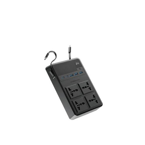 Powerology 2500w 4 AC Power Strip with Built-In Retractable Cables - Black