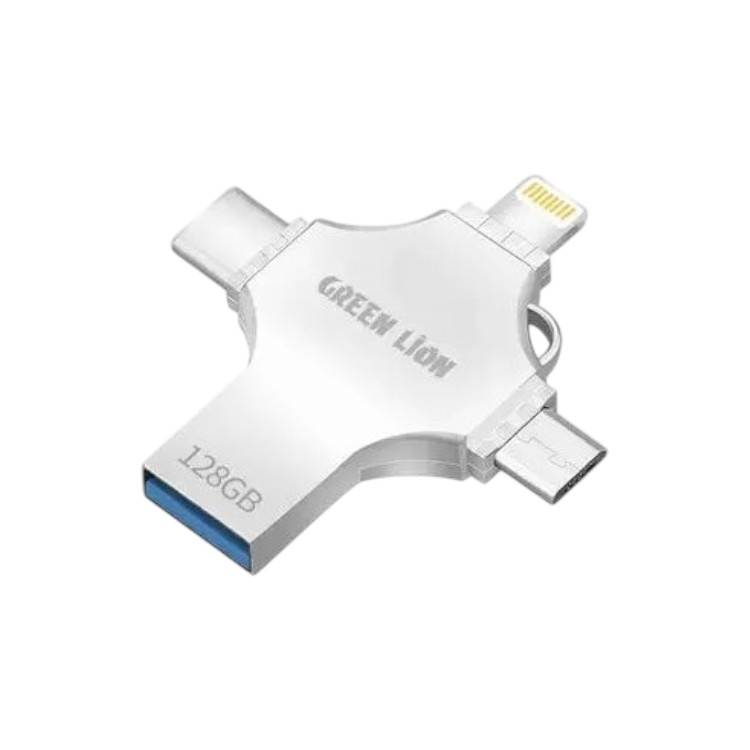 Green Lion 4-in-1 USB Flash Drive 128GB - Silver