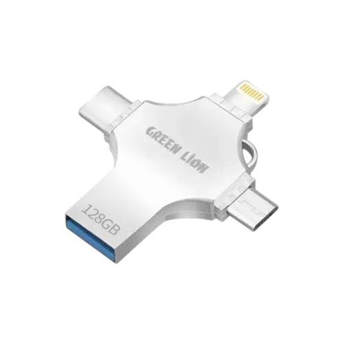 Green Lion 4-in-1 USB Flash Drive 128GB - Silver
