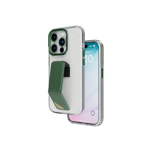 جراب Levelo Morphix Clara الجلدي الشفاف المزود بمسند لهاتف iPhone 15 Pro - أخضر