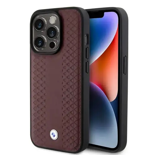 BMW SIGN HC LEATHER DIAMOND PATTERN BURGUNDY IPHONE 15 PRO